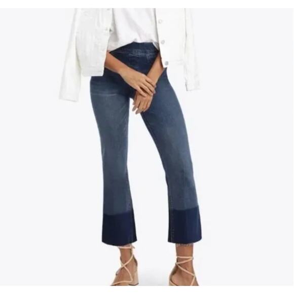 Spanx Jean Small Petite Cropped Flare Denim Colorblock Medium Wash Casual Office - Picture 3 of 15
